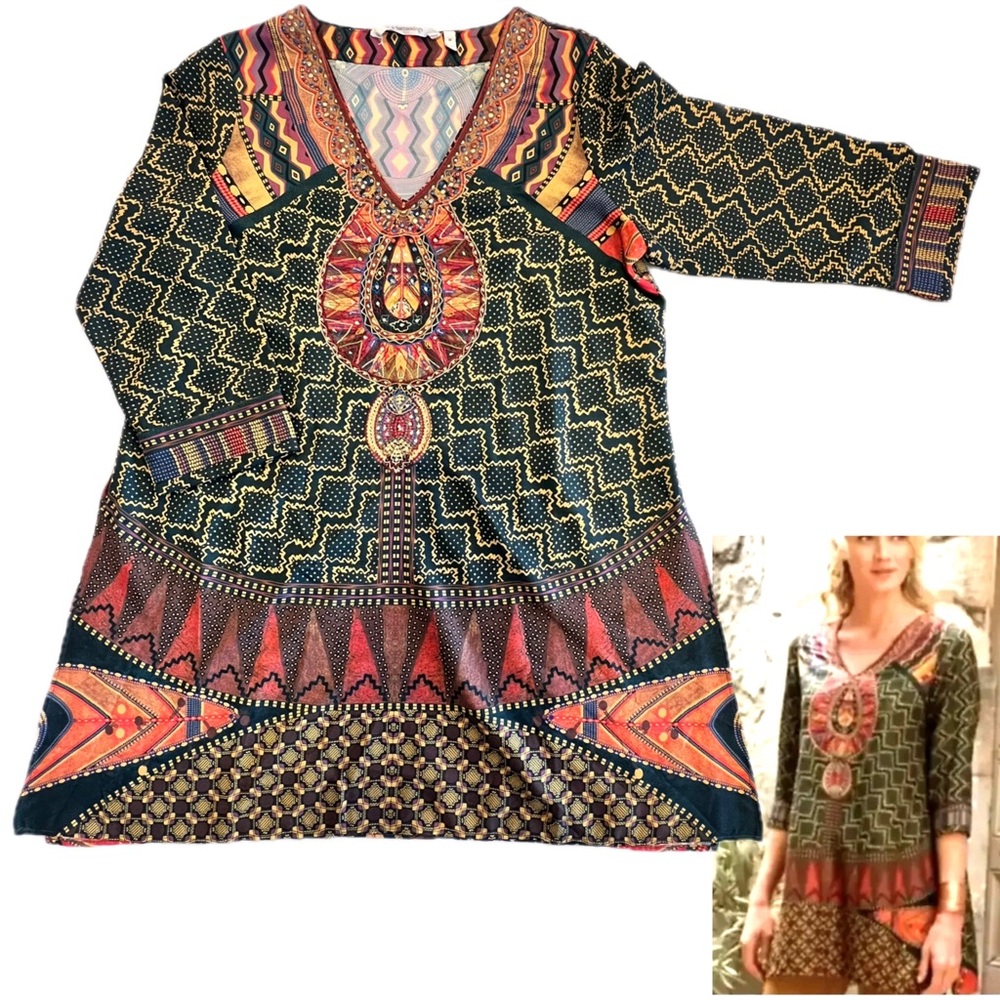 Soft Surroundings Tunic Top Dashiki
Embroidered Sequins Print Sz M